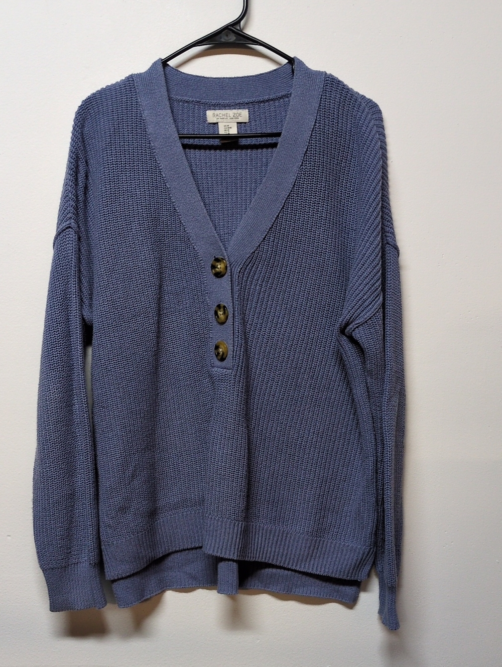 Rachel Zoe Blue Button Henley Knit Sweater Size M